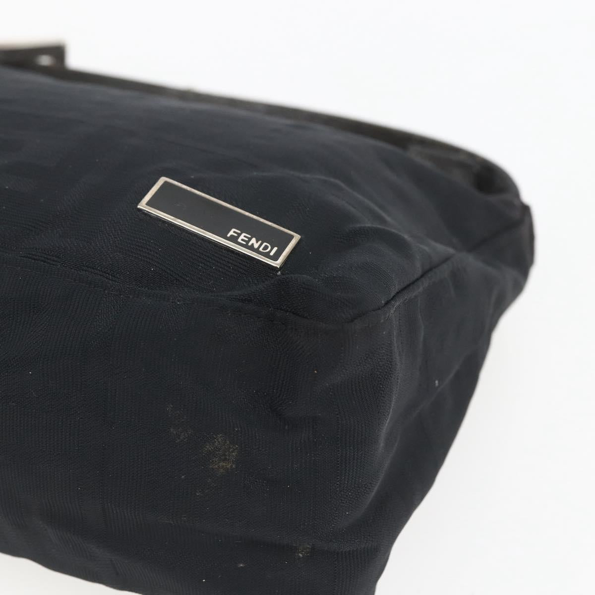 FENDI Zucca Canvas Hand Pouch Black Silver Auth 166172