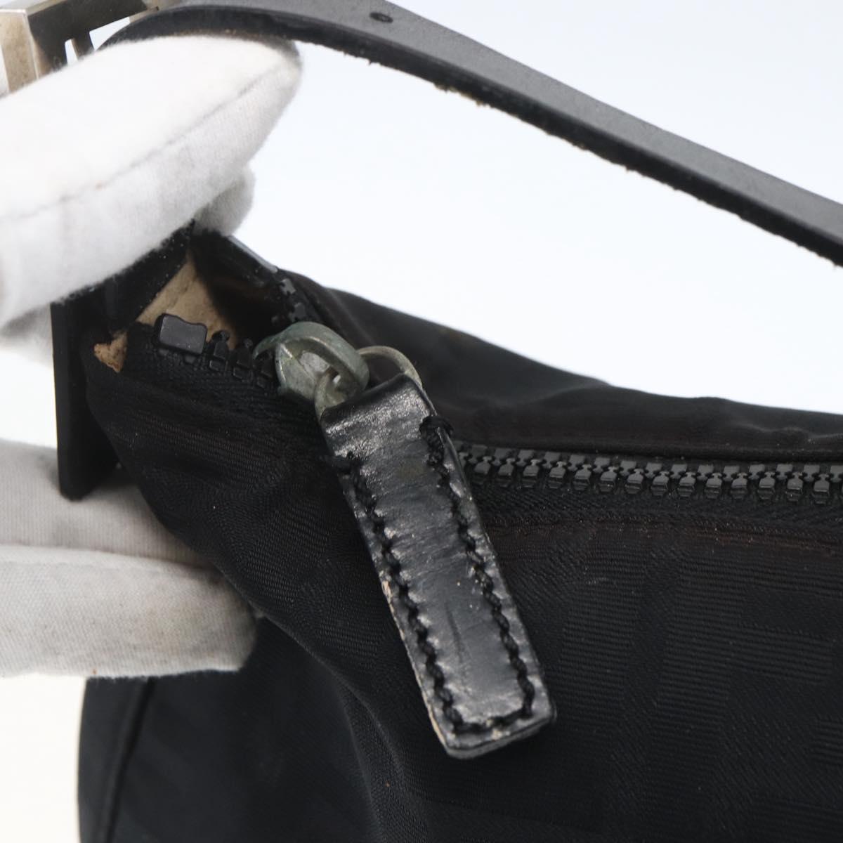 FENDI Zucca Canvas Hand Pouch Black Silver Auth 166172
