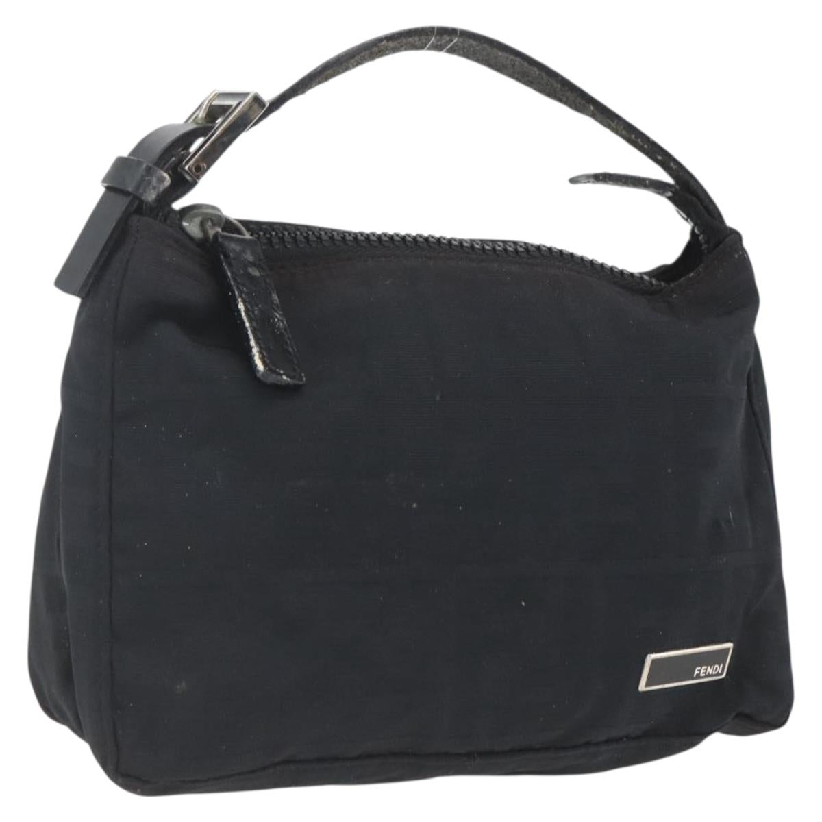 FENDI Zucca Canvas Hand Pouch Black Silver Auth 166172