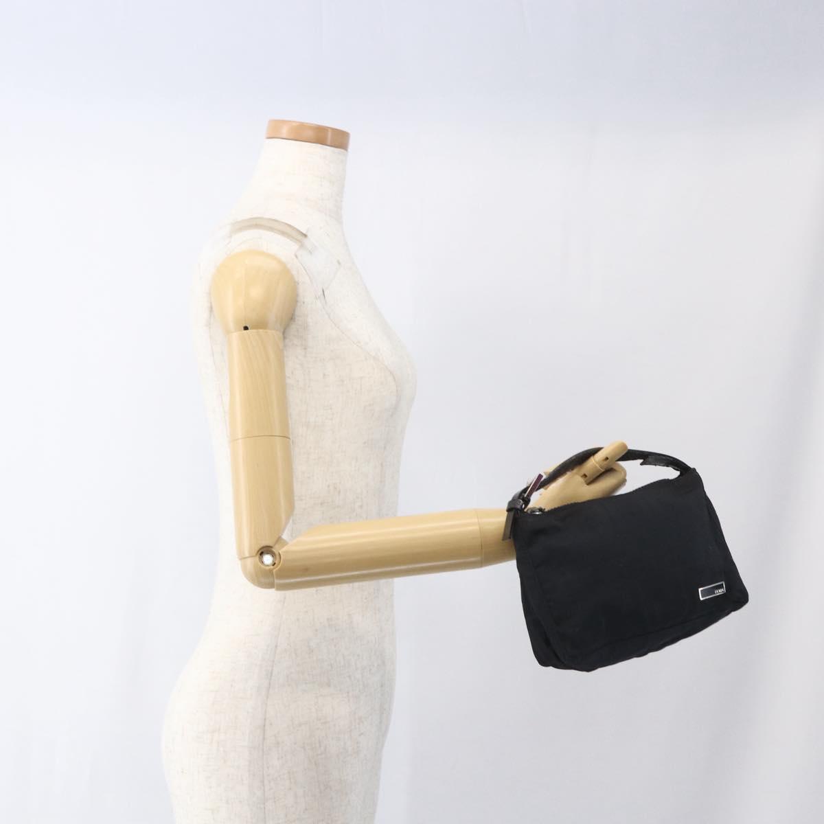 FENDI Zucca Canvas Hand Pouch Black Silver Auth 166172