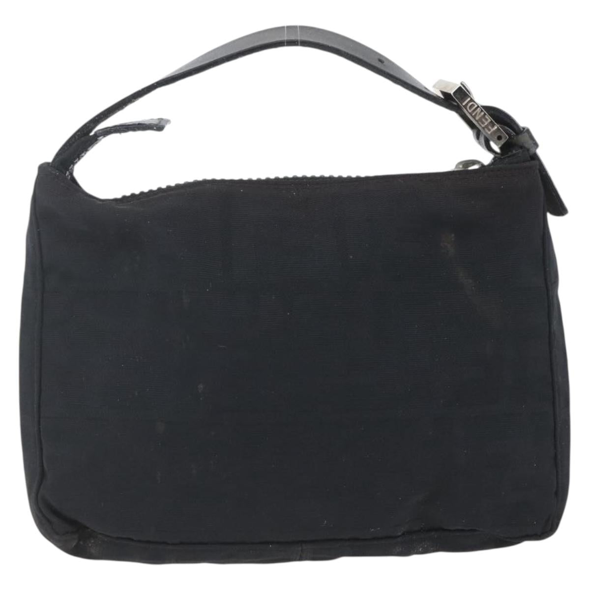 FENDI Zucca Canvas Hand Pouch Black Silver Auth 166172