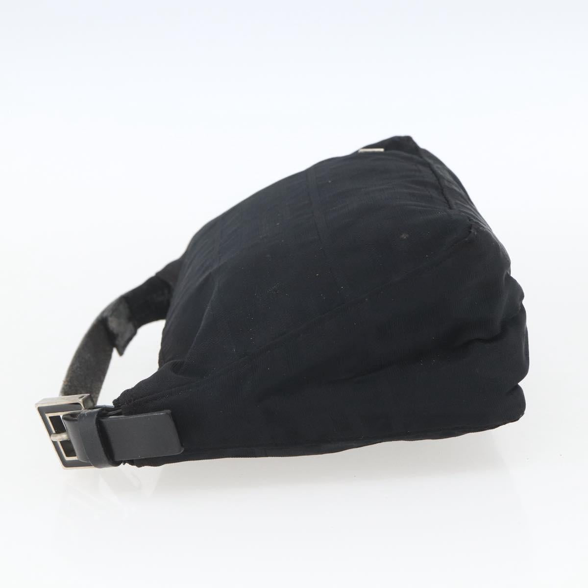 FENDI Zucca Canvas Hand Pouch Black Silver Auth 166172