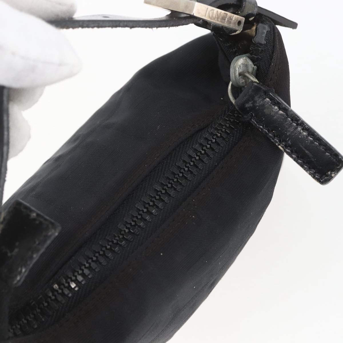FENDI Zucca Canvas Hand Pouch Black Silver Auth 166172