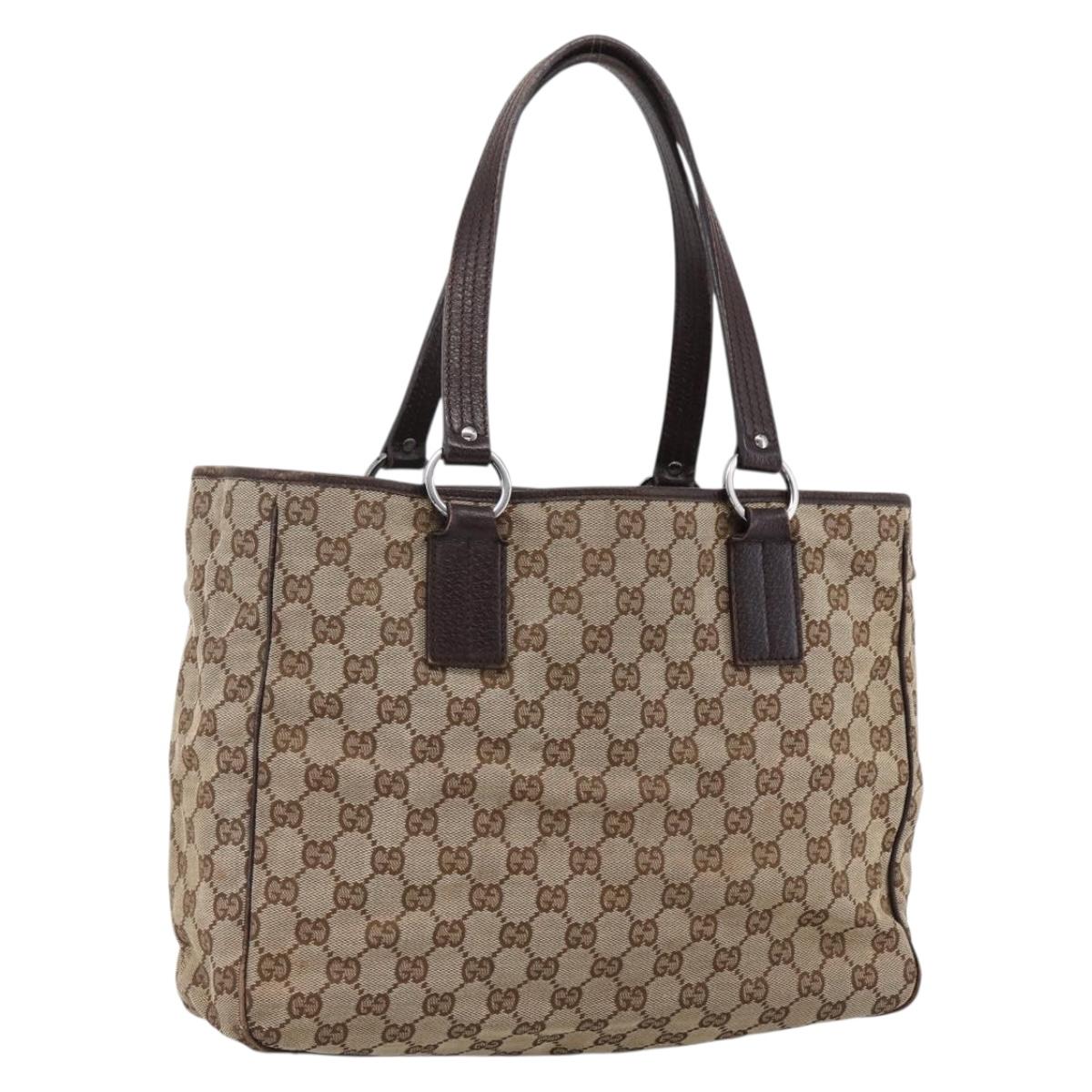 GUCCI GG Canvas Tote Bag Beige Silver 113017 Auth 166224