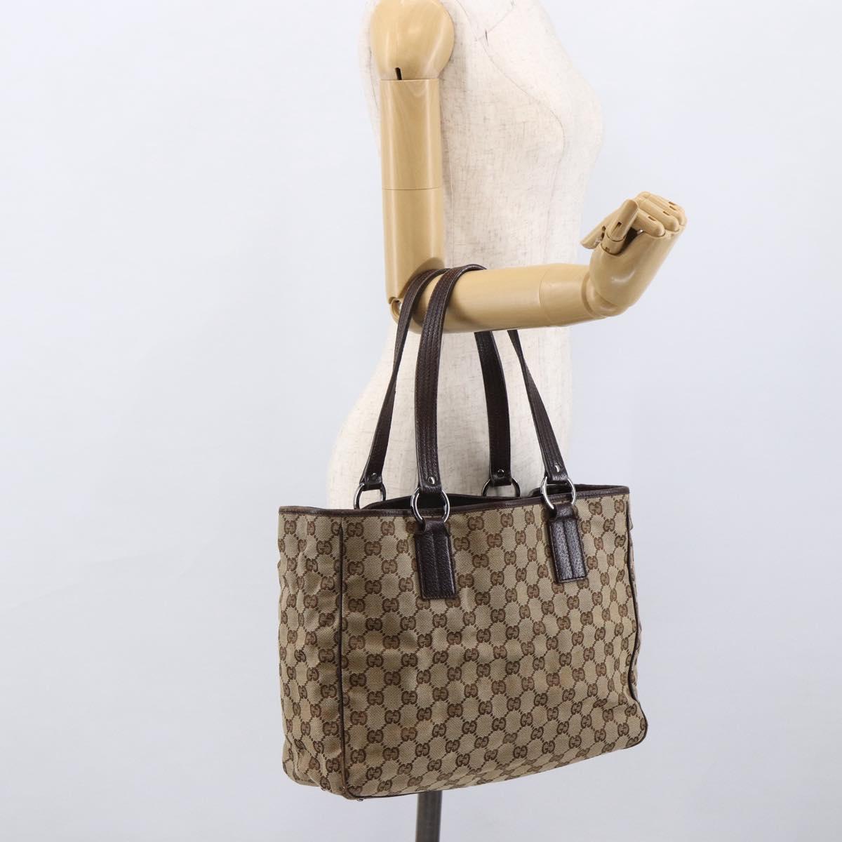 GUCCI GG Canvas Tote Bag Beige Silver 113017 Auth 166224