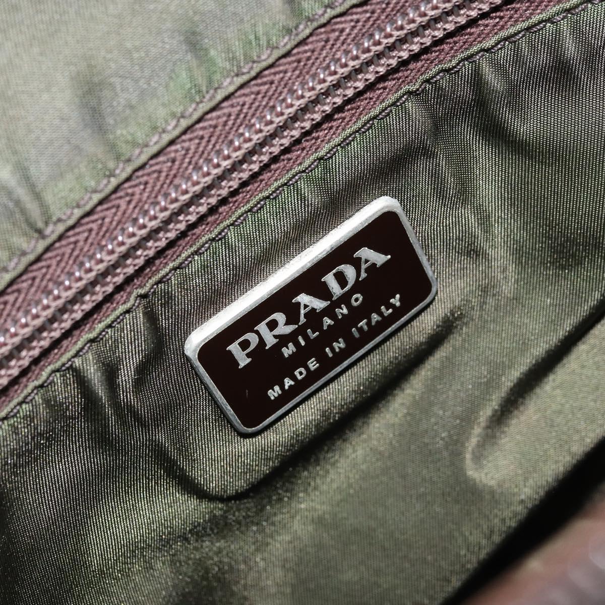PRADA Hand Bag Nylon Khaki Silver Auth 166225