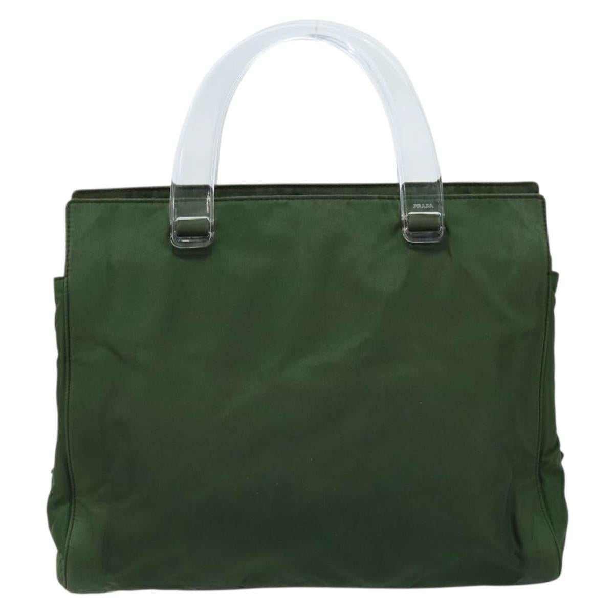 PRADA Hand Bag Nylon Khaki Silver Auth 166225