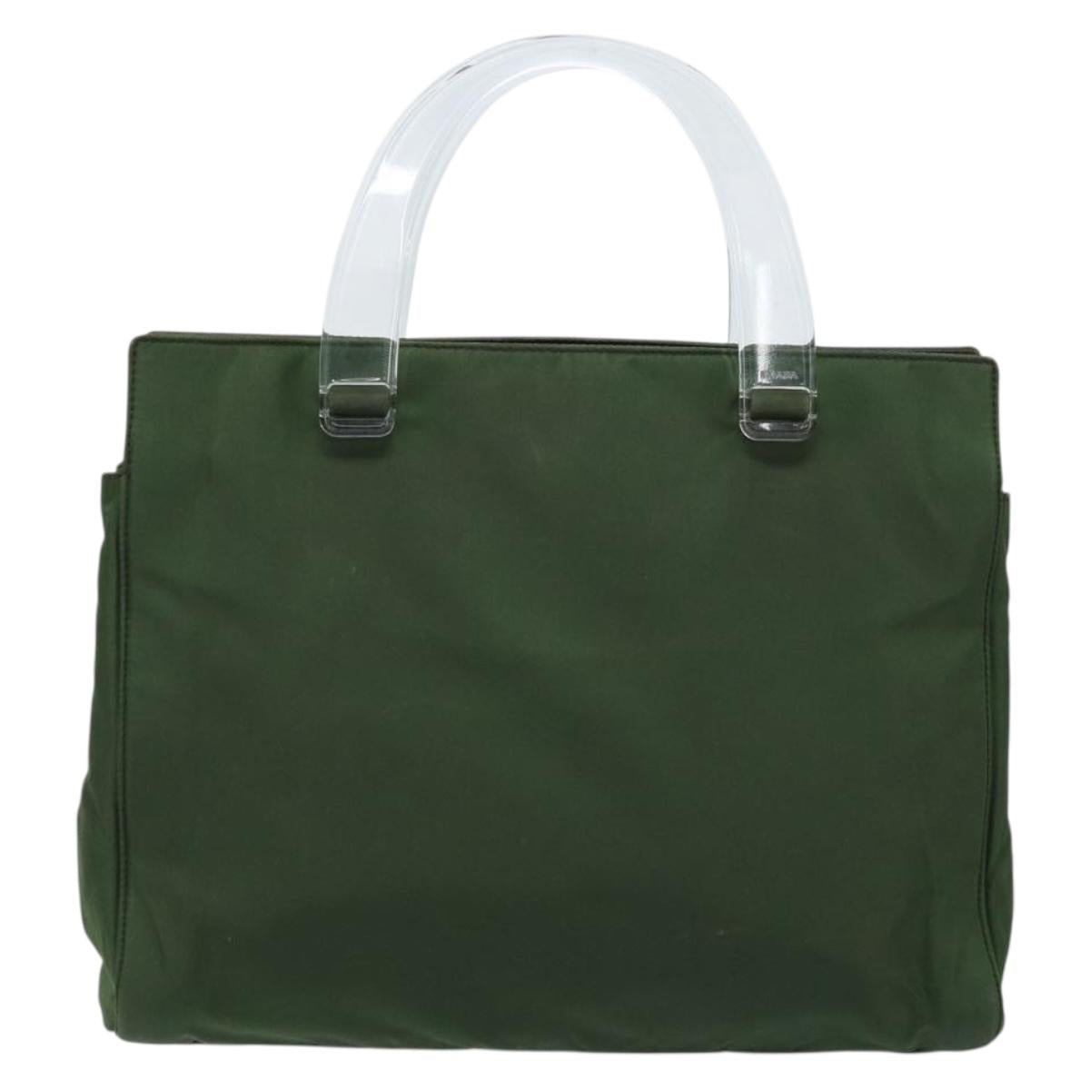 PRADA Hand Bag Nylon Khaki Silver Auth 166225