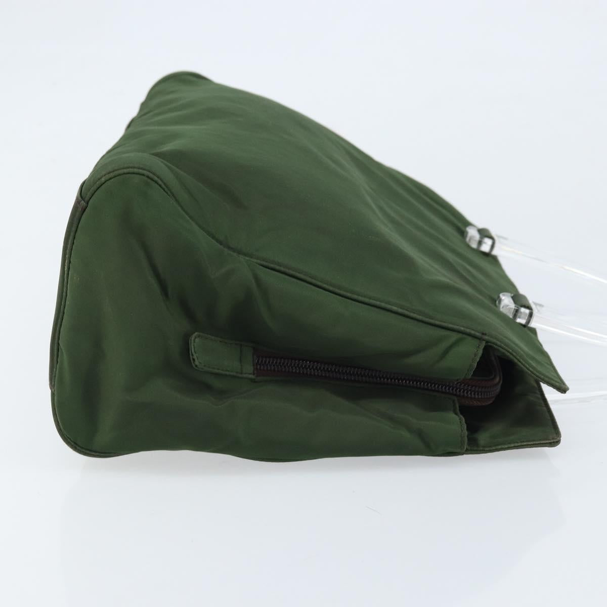 PRADA Hand Bag Nylon Khaki Silver Auth 166225