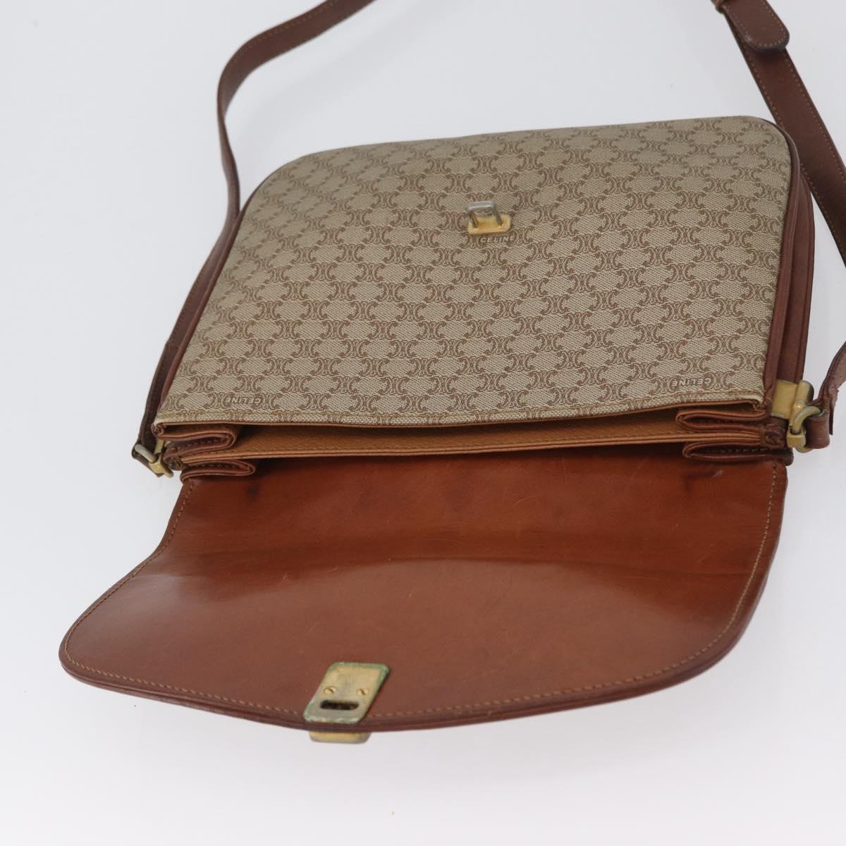 CELINE Macadam Canvas Shoulder Bag PVC Beige Gold Auth 166227
