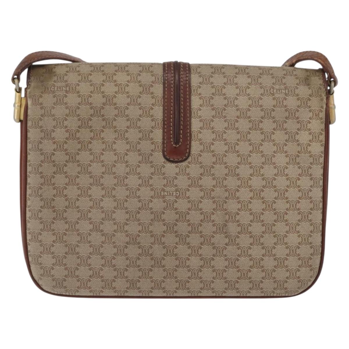 CELINE Macadam Canvas Shoulder Bag PVC Beige Gold Auth 166227