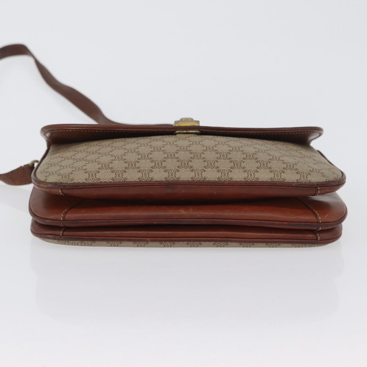 CELINE Macadam Canvas Shoulder Bag PVC Beige Gold Auth 166227
