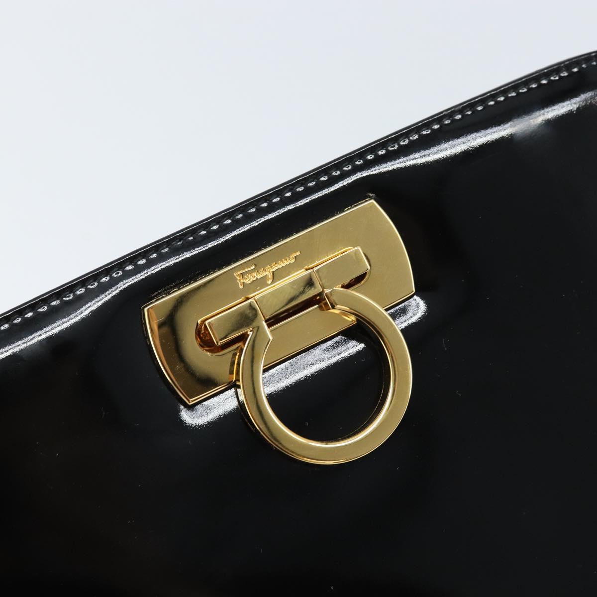 Salvatore Ferragamo Gancini Chain Bag Patent leather Black Gold Auth 166240