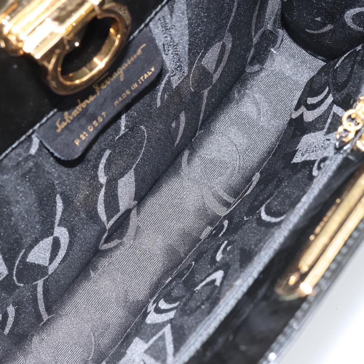 Salvatore Ferragamo Gancini Chain Bag Patent leather Black Gold Auth 166240
