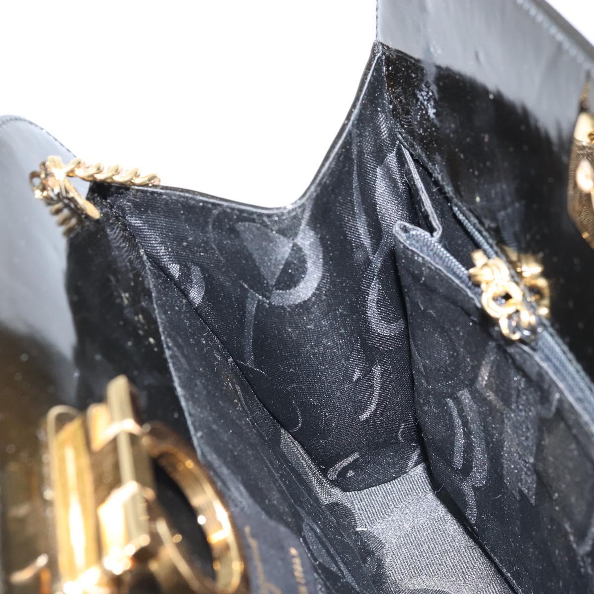 Salvatore Ferragamo Gancini Chain Bag Patent leather Black Gold Auth 166240