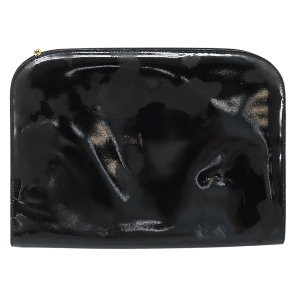 Salvatore Ferragamo Gancini Chain Bag Patent leather Black Gold Auth 166240