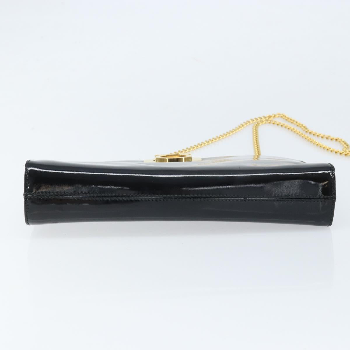 Salvatore Ferragamo Gancini Chain Bag Patent leather Black Gold Auth 166240