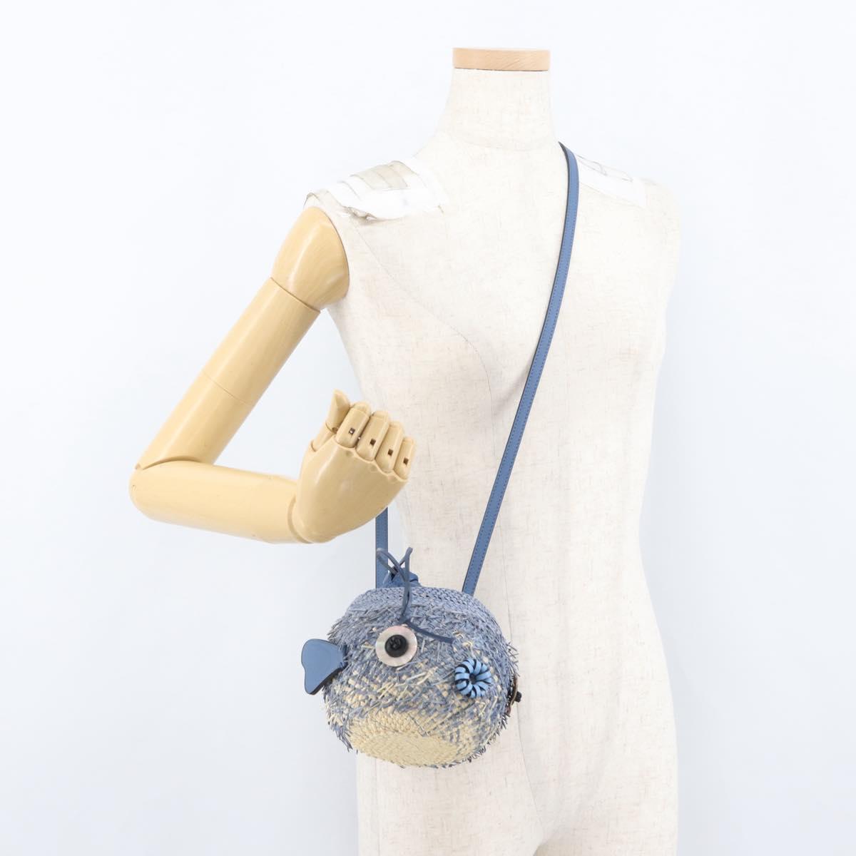 LOEWE Basket Bag Blow Fish Shoulder Bag Raffia Light Blue Auth 166244SM