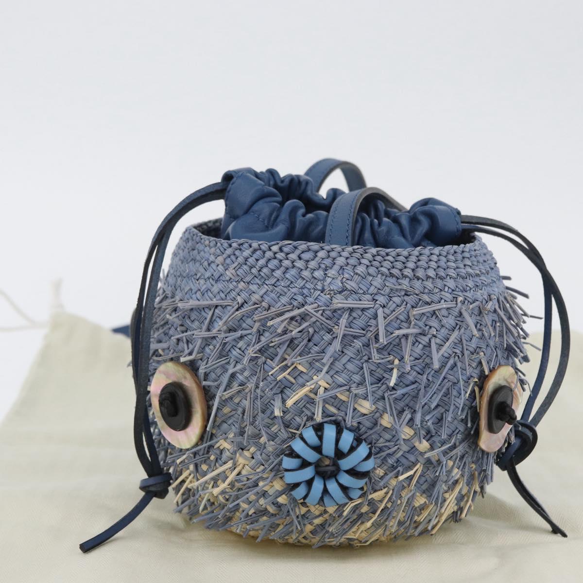 LOEWE Basket Bag Blow Fish Shoulder Bag Raffia Light Blue Auth 166244SM