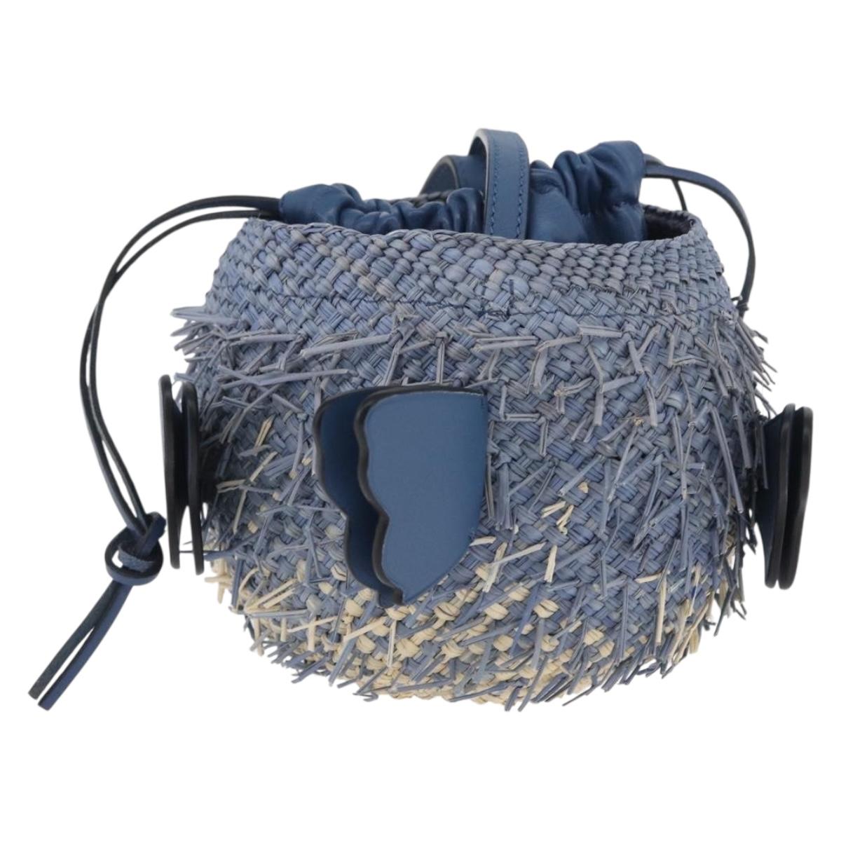 LOEWE Basket Bag Blow Fish Shoulder Bag Raffia Light Blue Auth 166244SM