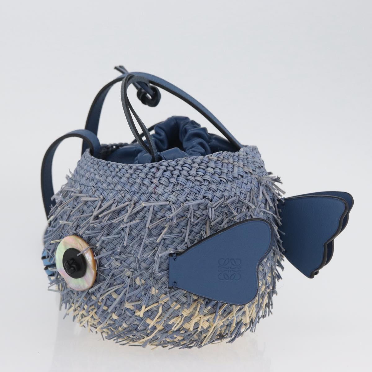LOEWE Basket Bag Blow Fish Shoulder Bag Raffia Light Blue Auth 166244SM