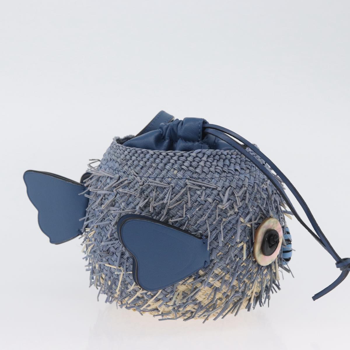 LOEWE Basket Bag Blow Fish Shoulder Bag Raffia Light Blue Auth 166244SM