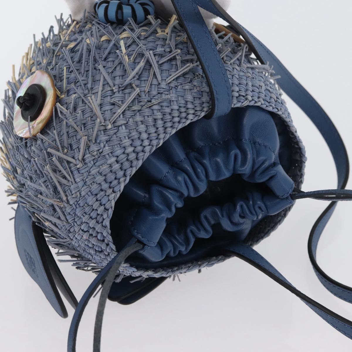 LOEWE Basket Bag Blow Fish Shoulder Bag Raffia Light Blue Auth 166244SM