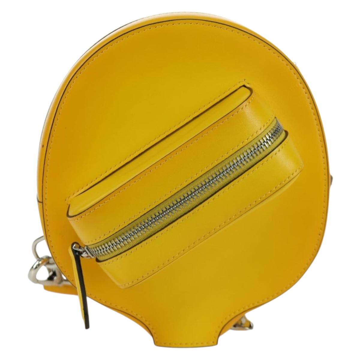 FENDI Ping Pong Racket Case Shoulder Bag Leather Yellow Silver Auth 166245SM