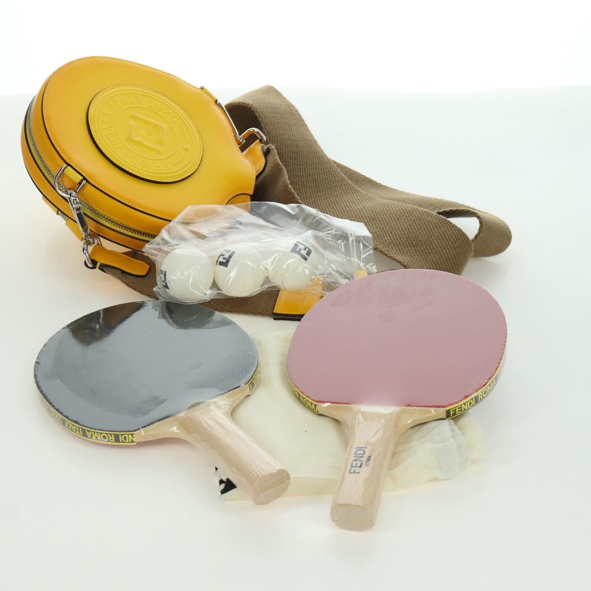 FENDI Ping Pong Racket Case Shoulder Bag Leather Yellow Silver Auth 166245SM