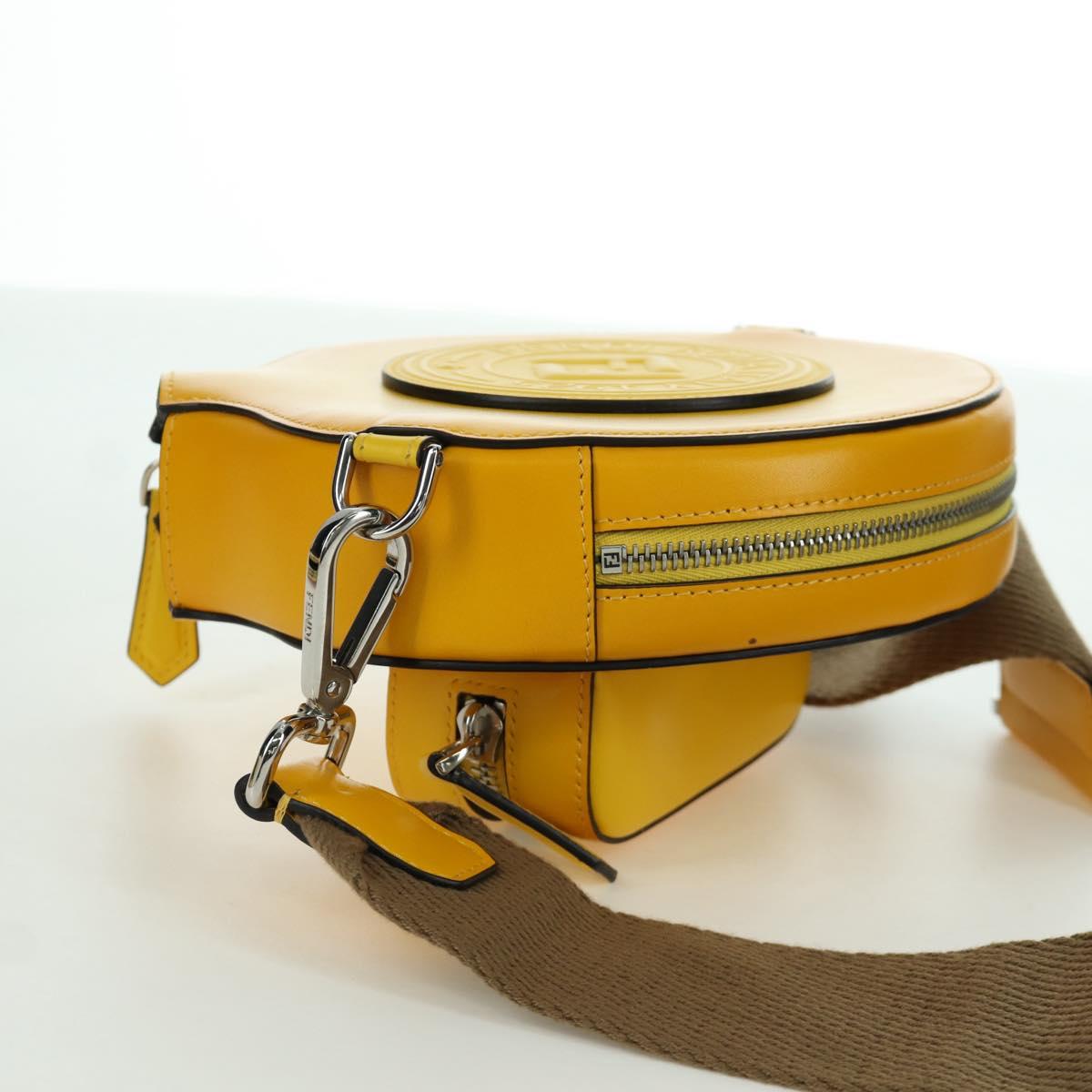 FENDI Ping Pong Racket Case Shoulder Bag Leather Yellow Silver Auth 166245SM