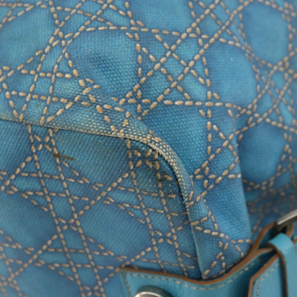 Christian Dior Panarea Boston Bag Coated Canvas Blue Silver Auth 166280