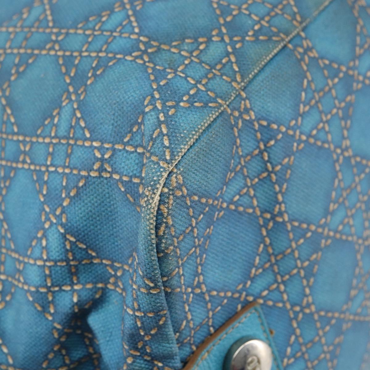 Christian Dior Panarea Boston Bag Coated Canvas Blue Silver Auth 166280