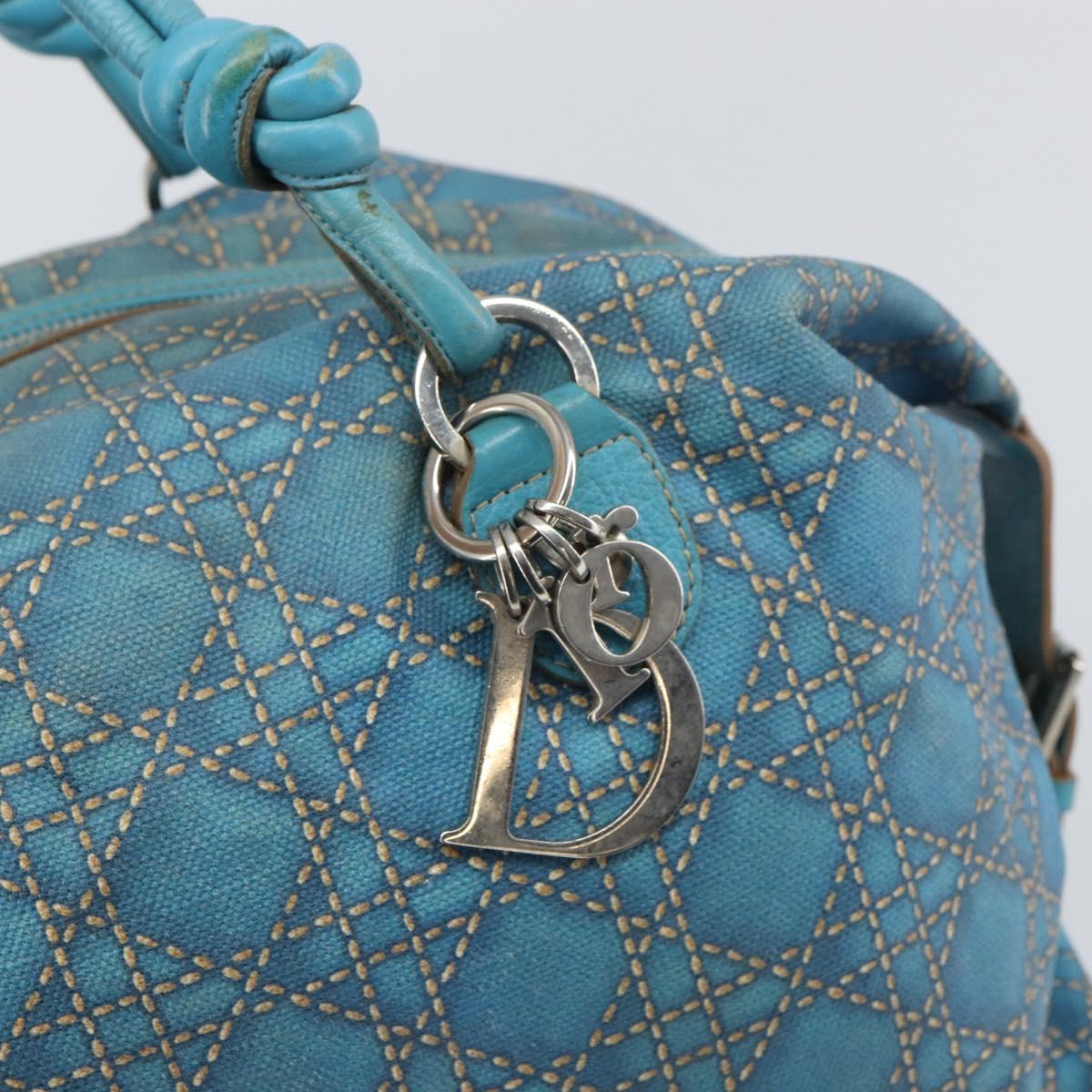 Christian Dior Panarea Boston Bag Coated Canvas Blue Silver Auth 166280