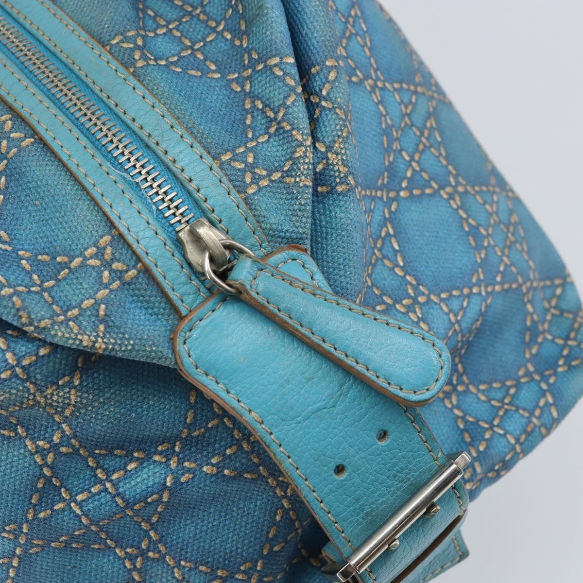 Christian Dior Panarea Boston Bag Coated Canvas Blue Silver Auth 166280