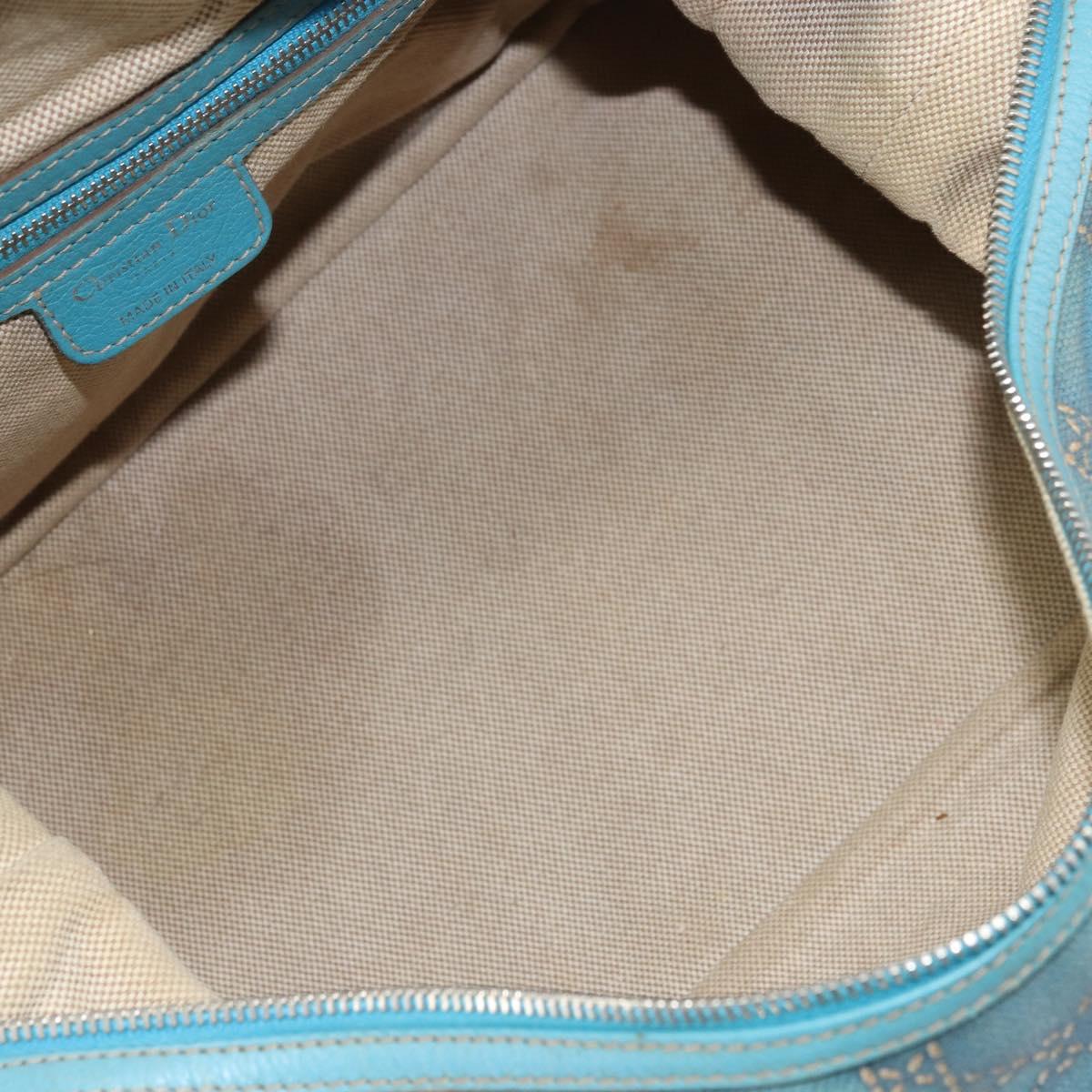 Christian Dior Panarea Boston Bag Coated Canvas Blue Silver Auth 166280