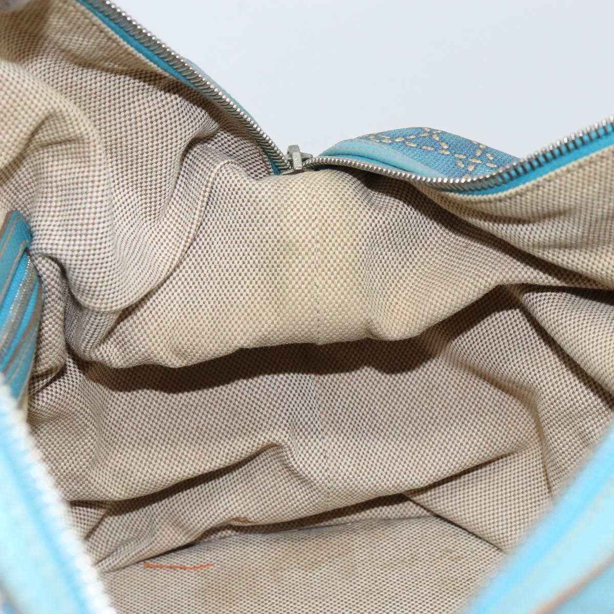 Christian Dior Panarea Boston Bag Coated Canvas Blue Silver Auth 166280