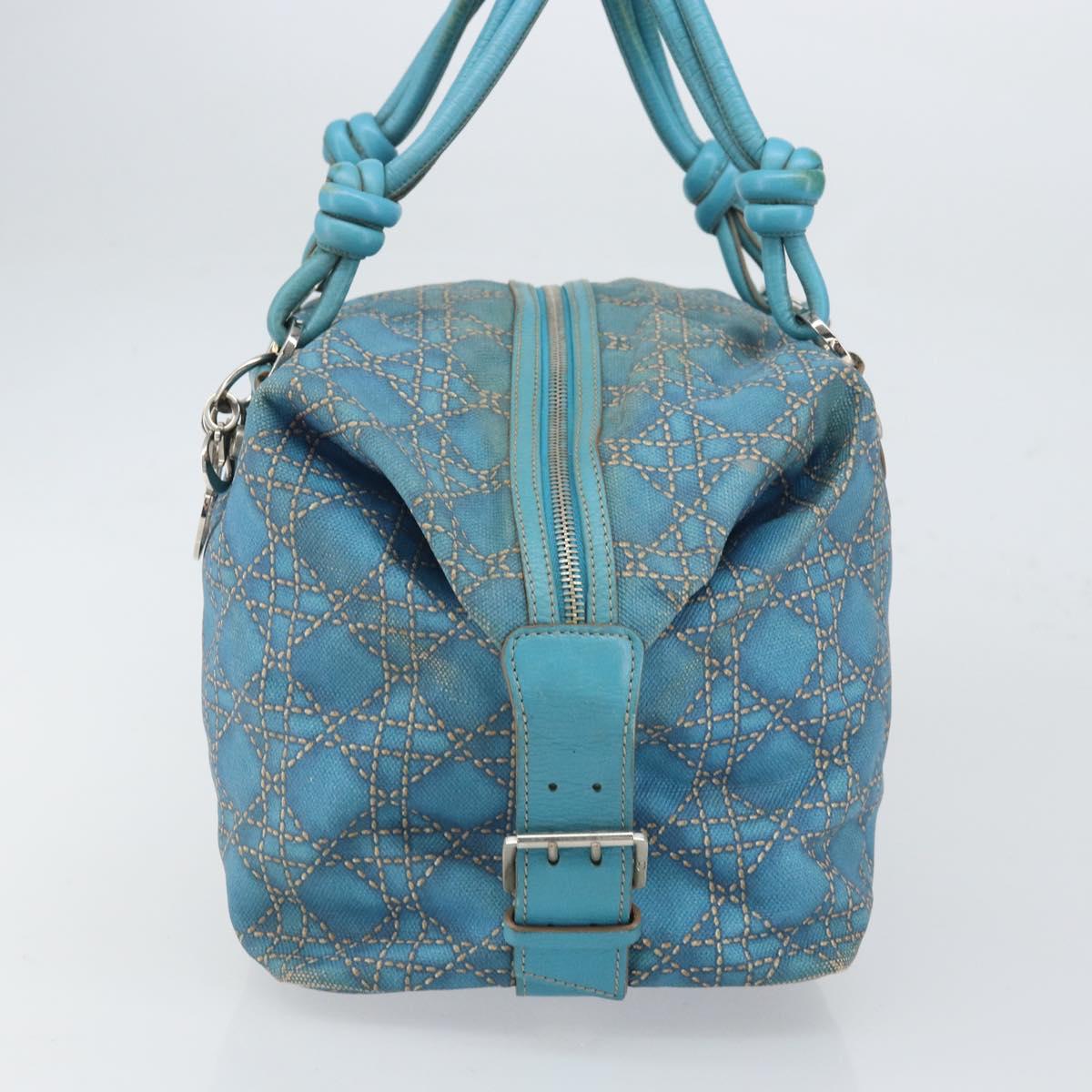 Christian Dior Panarea Boston Bag Coated Canvas Blue Silver Auth 166280