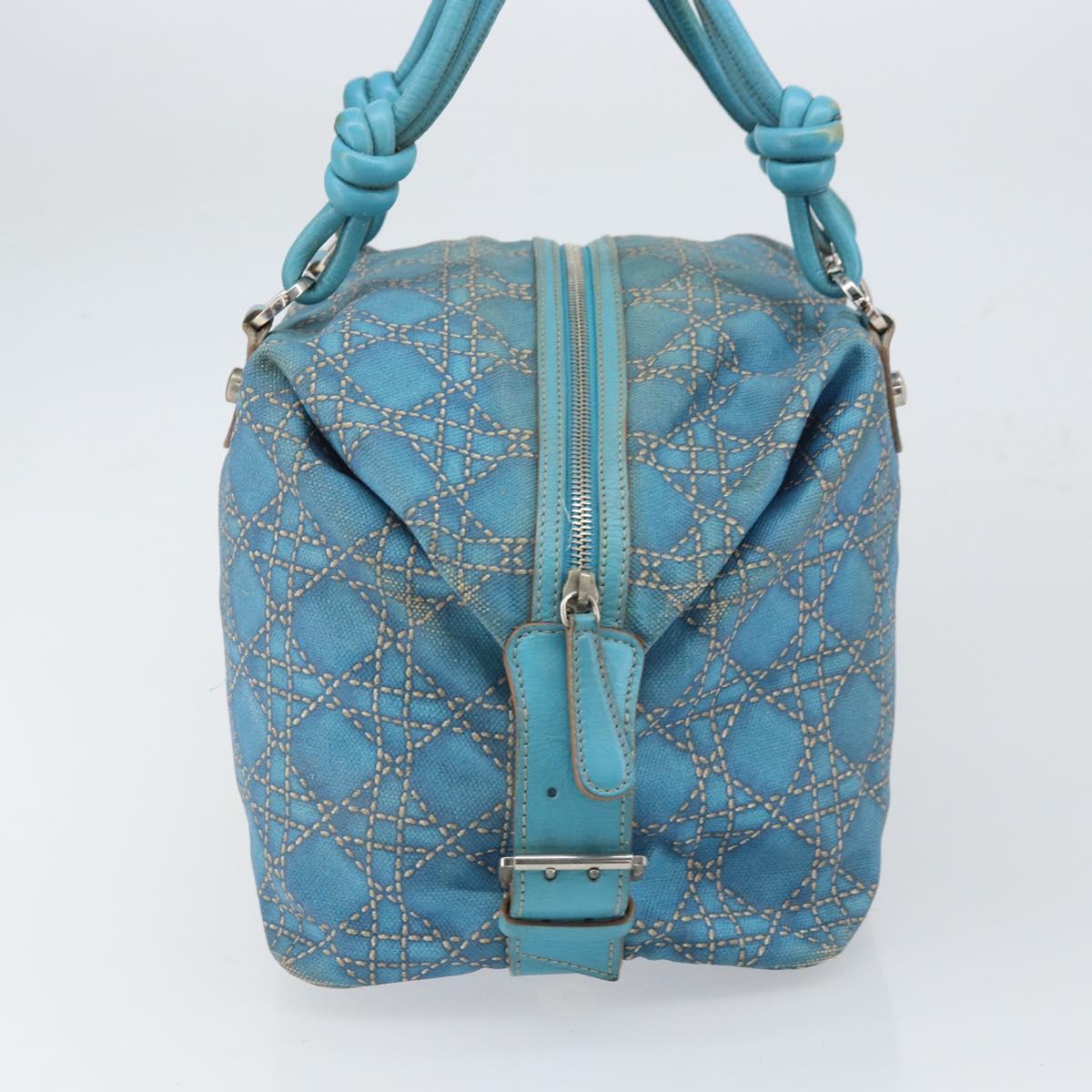 Christian Dior Panarea Boston Bag Coated Canvas Blue Silver Auth 166280
