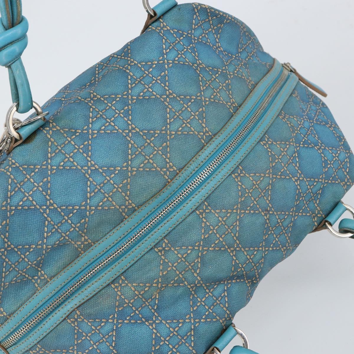 Christian Dior Panarea Boston Bag Coated Canvas Blue Silver Auth 166280