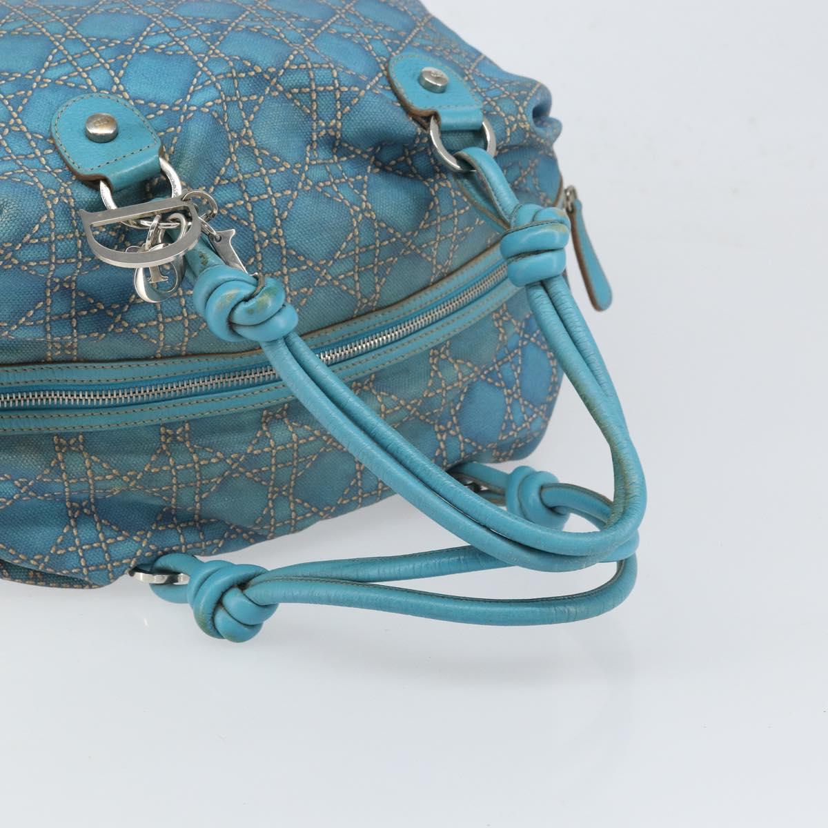 Christian Dior Panarea Boston Bag Coated Canvas Blue Silver Auth 166280
