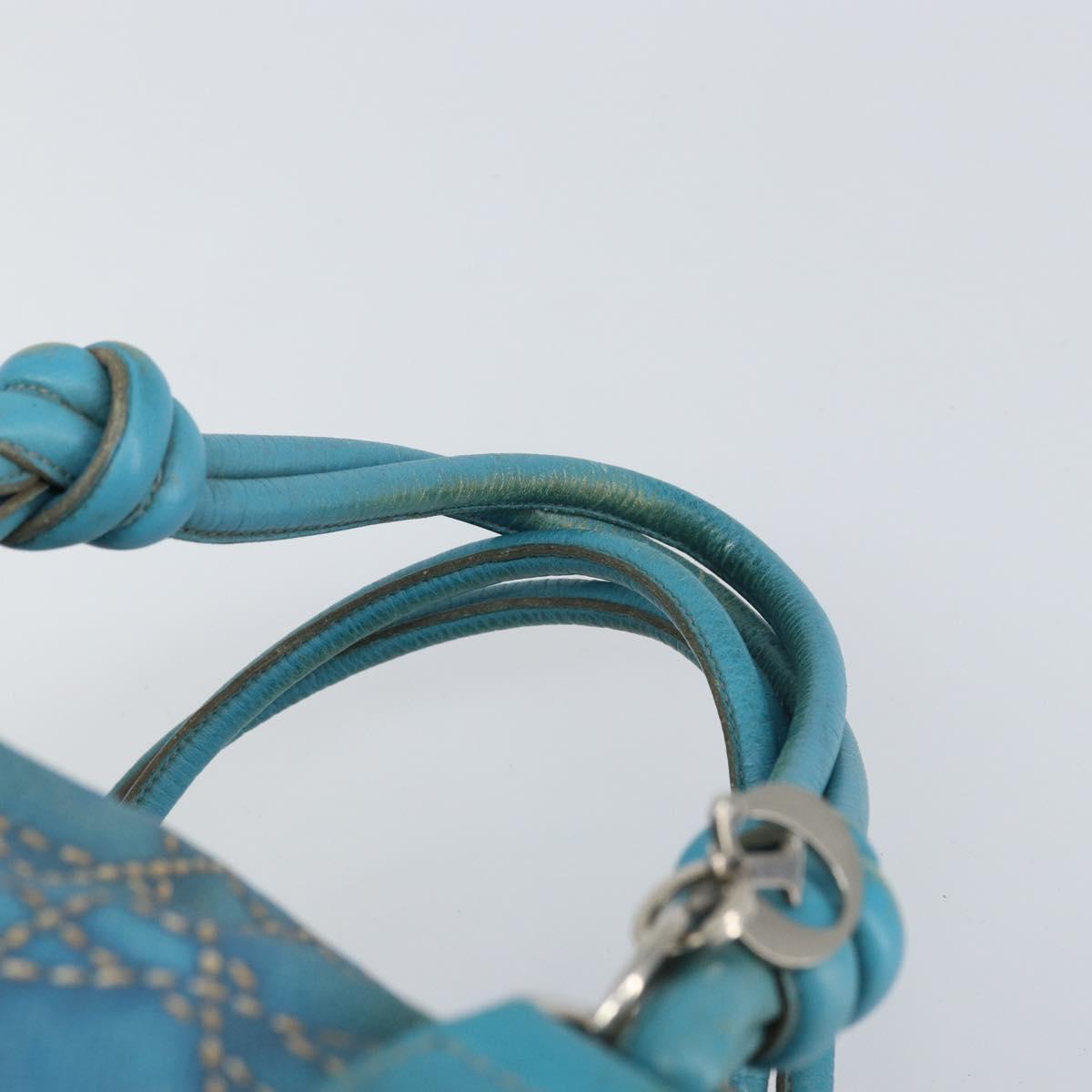 Christian Dior Panarea Boston Bag Coated Canvas Blue Silver Auth 166280