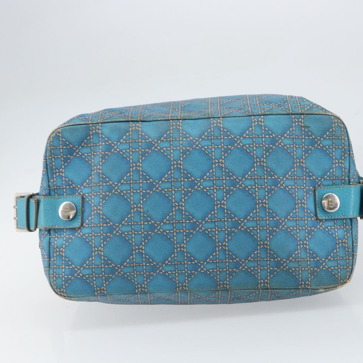 Christian Dior Panarea Boston Bag Coated Canvas Blue Silver Auth 166280