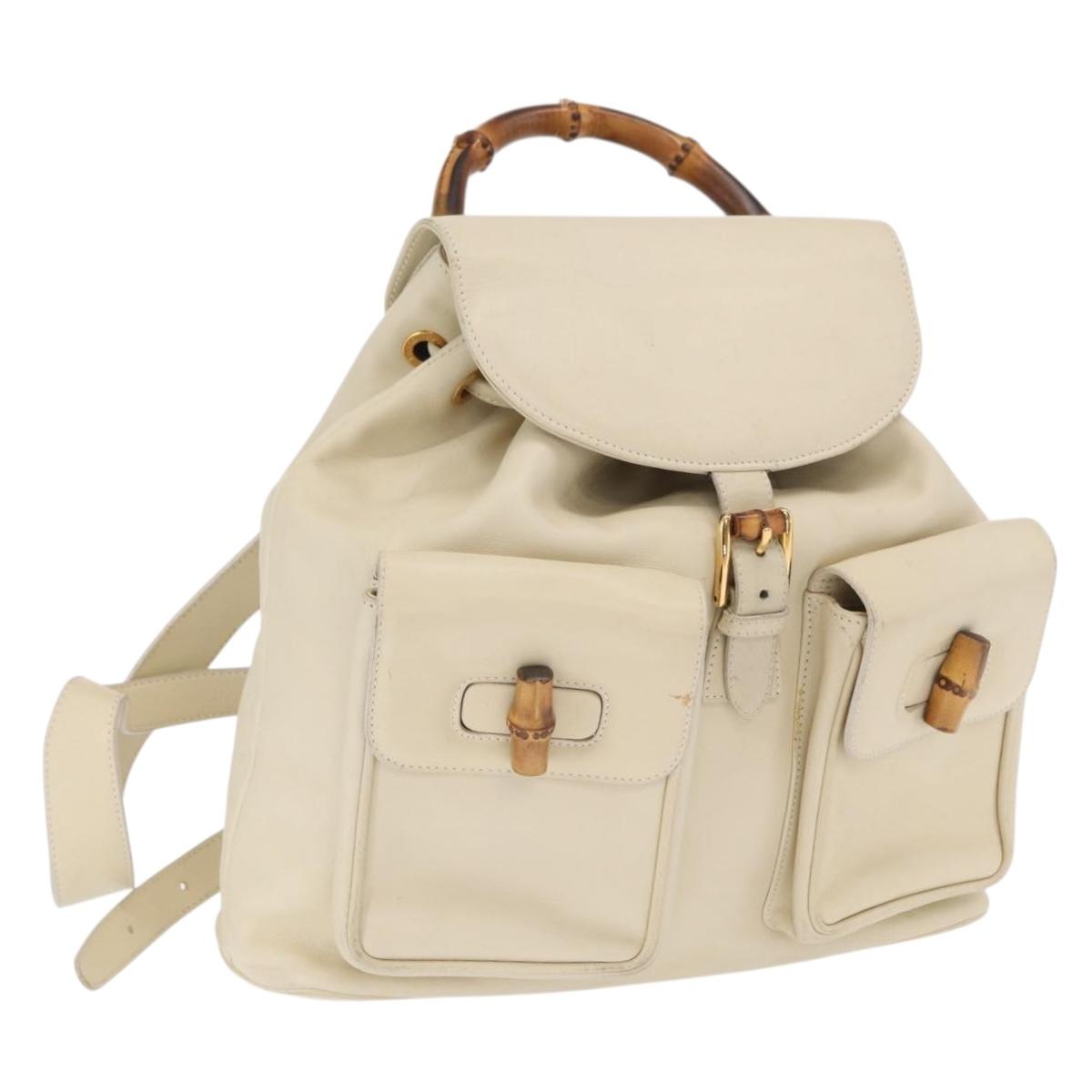 GUCCI Bamboo Backpack Leather Ivory Gold 003 2058 0016 Auth 166281