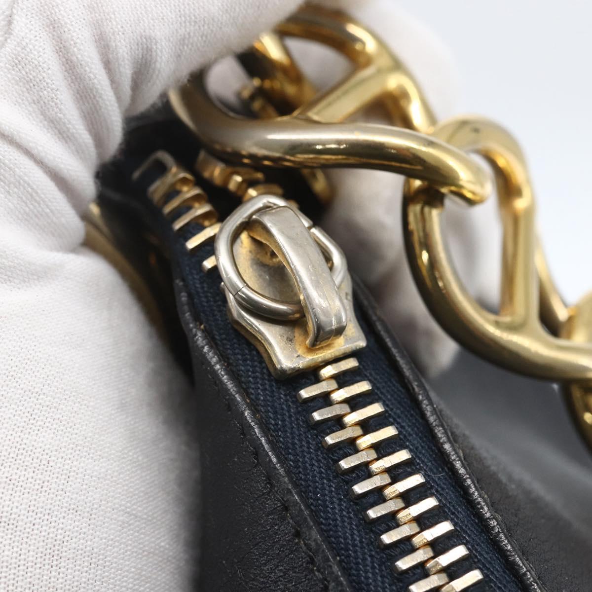 PRADA Chain Shoulder Bag Leather Black Gold Auth 166283