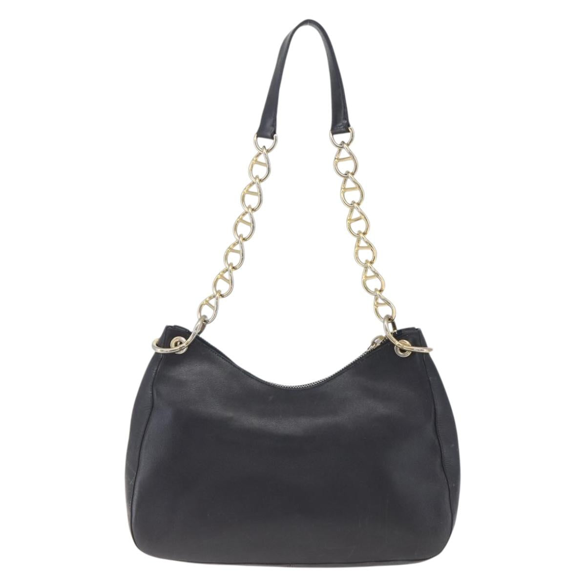 PRADA Chain Shoulder Bag Leather Black Gold Auth 166283