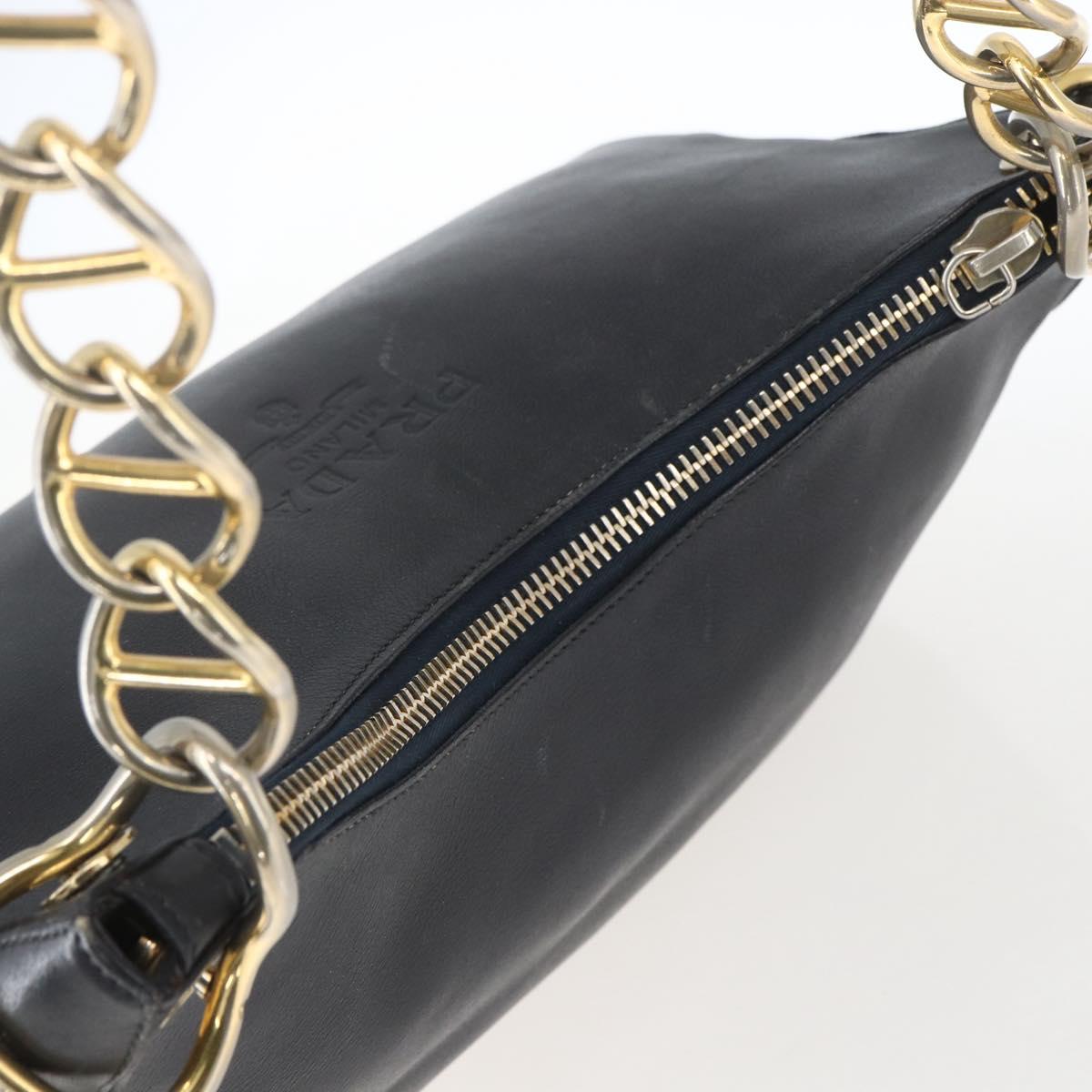 PRADA Chain Shoulder Bag Leather Black Gold Auth 166283