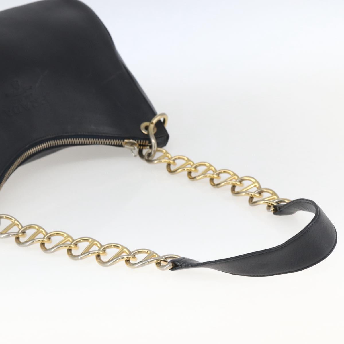 PRADA Chain Shoulder Bag Leather Black Gold Auth 166283