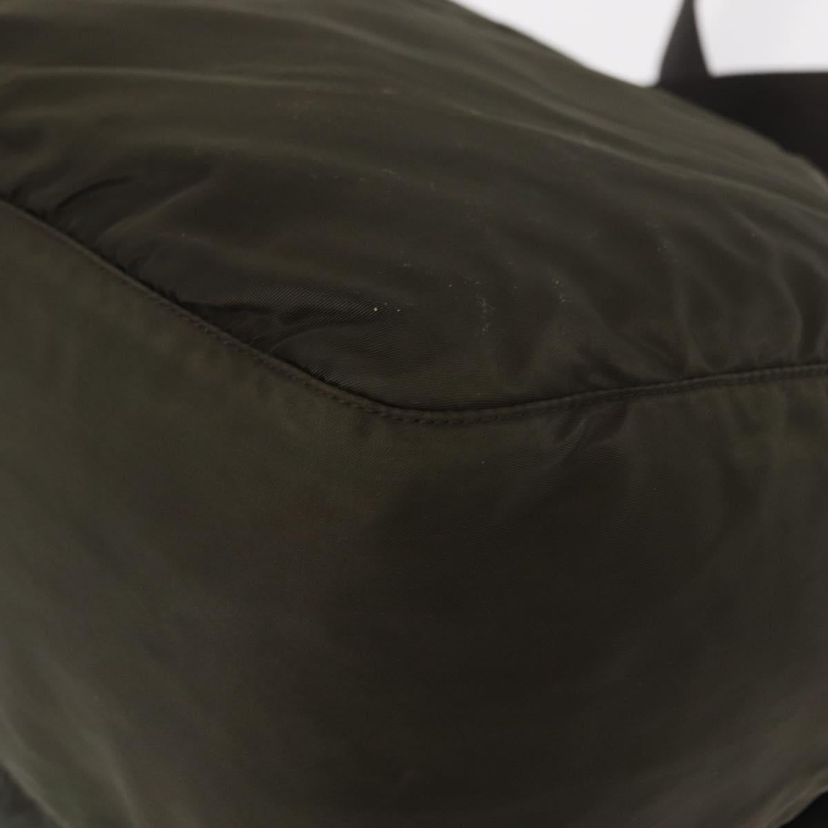 PRADA Shoulder Bag Nylon Khaki Silver Auth 166285