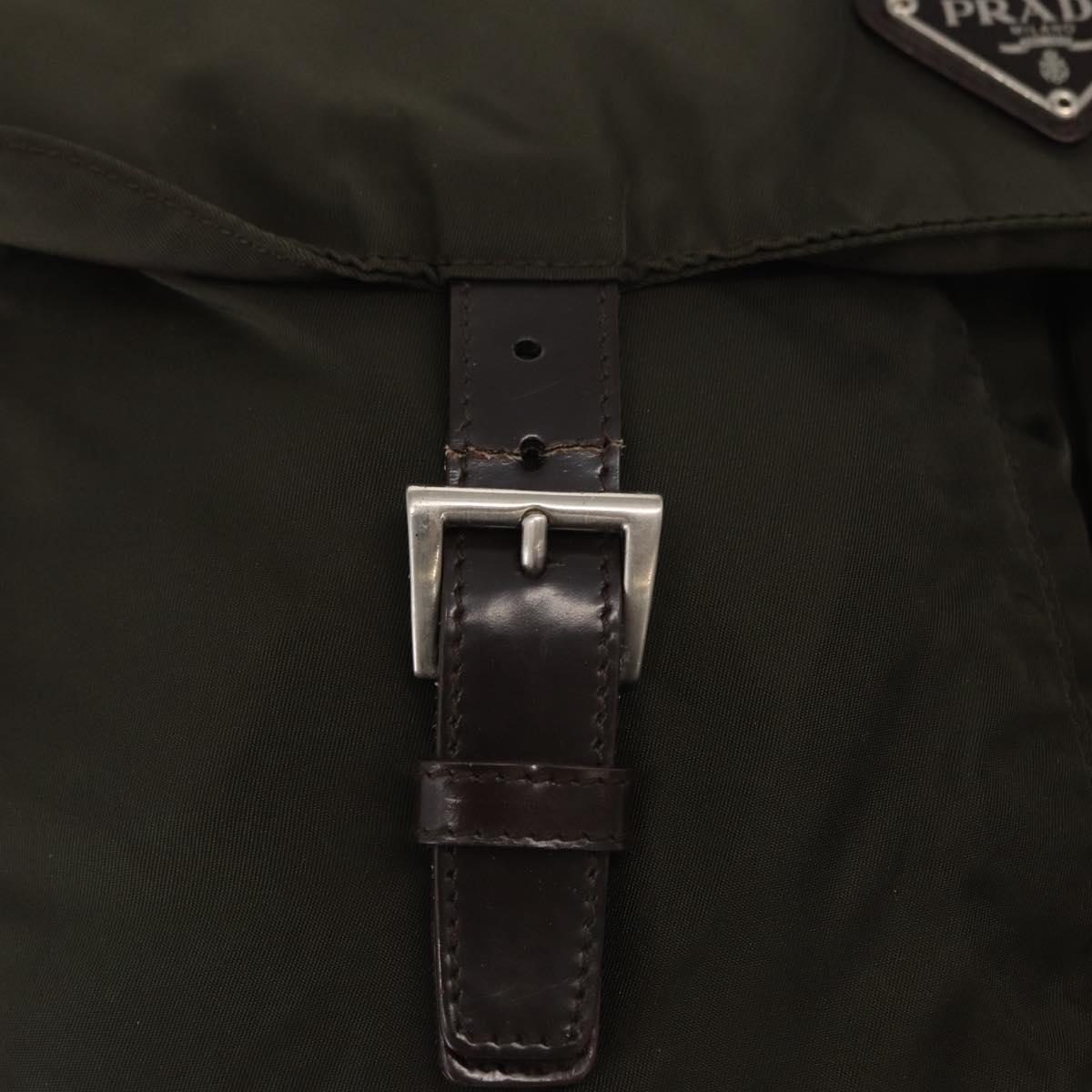 PRADA Shoulder Bag Nylon Khaki Silver Auth 166285