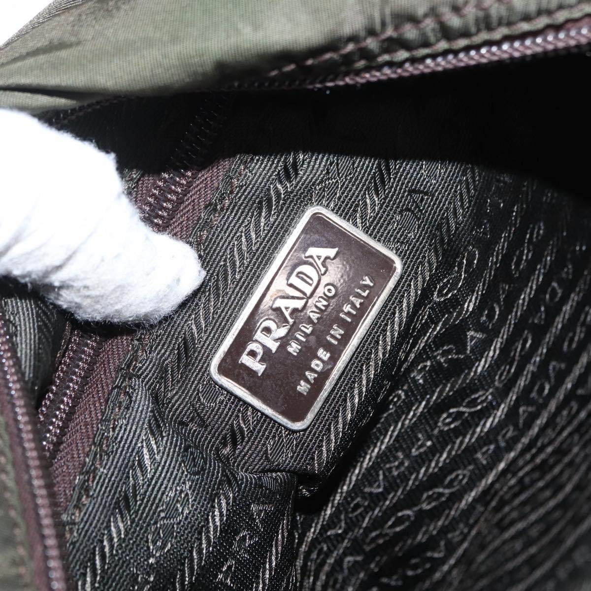 PRADA Shoulder Bag Nylon Khaki Silver Auth 166285